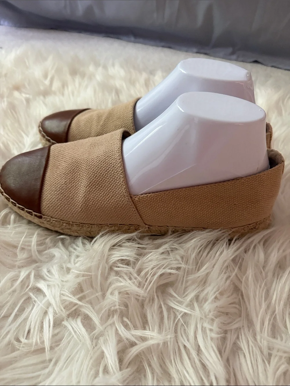J. McLaughlin Beige Canvas Espadrille Slip-On with Brown leather Toe Cap